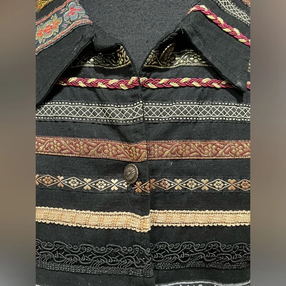 Tantrums Collection Black LACE STRIPE TRIM EMBELLISHED BOHO WOMENS JACKET SIZE L